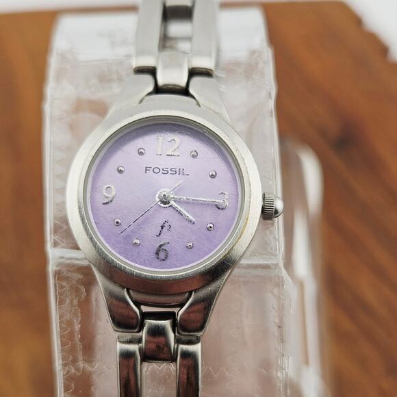 Fossil Silver Tone Purple Dial Watch Open Link Y2K Style Bracelet Band ES-9091 - Picture 2 of 7
